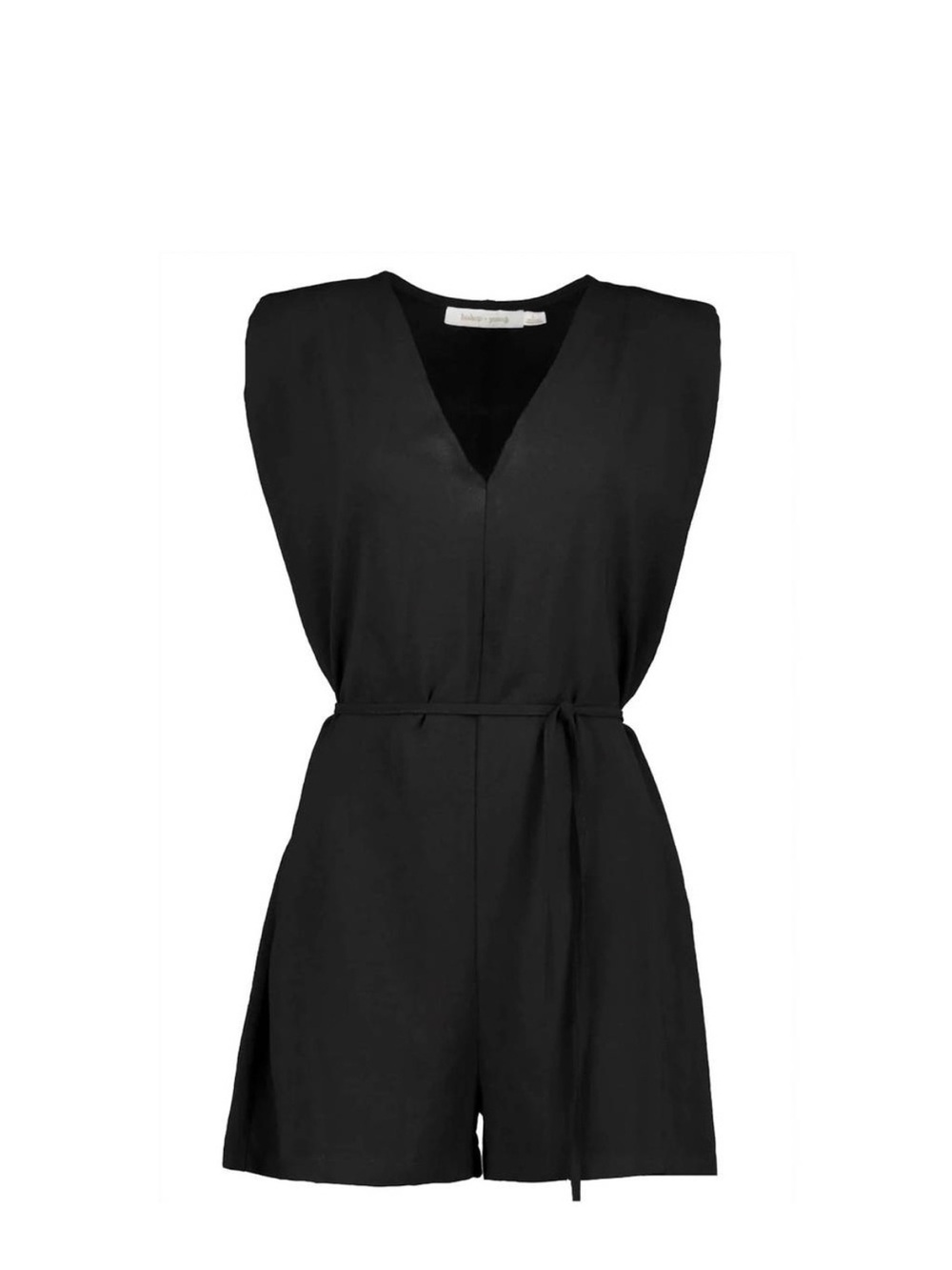 Bishop + Young Black V-Neck Tie-Waist Romper Size Small